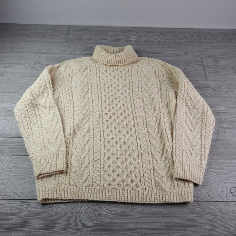 Vintage Gaeltarra Cable Knit Sweater Mens Size 46 Turtleneck Hand Knit Pure Wool
